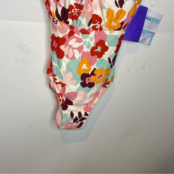 Target Sea Angel plus size one piece swimsuit front plunge 1X floral brights NWT - Picture 3 of 8
